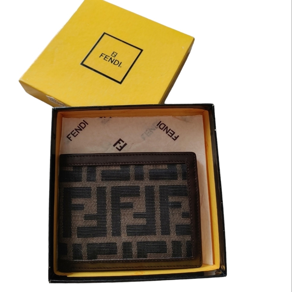 Fendi Bi-fold Zucca Leather & Jacquard Wallet